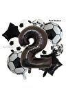 Siyah Beyaz Konsept 2 Yaş Doğum Günü Balon Set Siyah Beyaz Futbol Tema Doğum Günü Balon Set