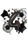 Siyah Beyaz Konsept 4 Yaş Doğum Günü Balon Set Siyah Beyaz Futbol Tema Doğum Günü Balon Set