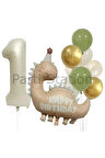 Retro Dinozor 1 Yaş Balon Set Bohem Renkler Dinozor Tema Doğum Günü Balon Retro Balon Set