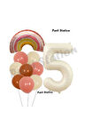 Bohem Gökkuşağı 3 Yaş Balon Set Boho Rainbow ve Krem Rakam Balon Konsept Doğum Günü Parti Set