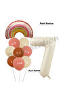 Bohem Gökkuşağı 3 Yaş Balon Set Boho Rainbow ve Krem Rakam Balon Konsept Doğum Günü Parti Set