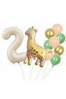 Zürafa 2 Yaş Krem Renk 2 Yaş Balon Set Yıldız Balon Folyo Set Konsept Doğum Günü Set Yaş Balon Set