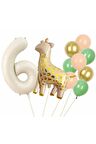 Zürafa 6 Yaş Balon Set Yıldız Balon Folyo Set Konsept Doğum Günü Set Yaş Balon Set