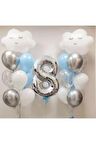 Gökyüzü Bulut 8 Yaş Balon Set Yıldız Balon Folyo Set Konsept Doğum Günü Set Yaş Balon Set