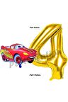 Cars Arabalar Balon Konsept 4 Yaş Balon Set Şimşek Mcqueen Balon ve Gold Rakam Balon Doğum Günü Set