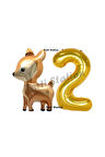 Woodland Geyik Balon 5 Yaş Balon Set Sevimli Ceylan Balon ve Gold Rakam Balon Doğum Günü Seti