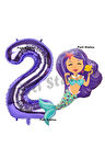 Mermaid Deniz Kızı 4 Yaş Balon ve Mor Rakam Balon Doğum Günü Parti Balon Set