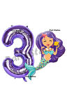 Mermaid Deniz Kızı 4 Yaş Balon ve Mor Rakam Balon Doğum Günü Parti Balon Set