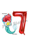 Mermaid Deniz Kızı Ariel 4 Yaş Balon ve Kırmızı Rakam Balon Doğum Günü Parti Balon Set