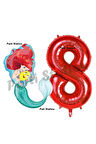 Mermaid Deniz Kızı Ariel 4 Yaş Balon ve Kırmızı Rakam Balon Doğum Günü Parti Balon Set
