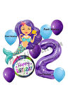 Mermaid Deniz Kızı 9 Yaş Balon Set Deniz Kızı Konsept Balon ve Mor Renk Rakam Balon