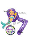 Mermaid Deniz Kızı 9 Yaş Balon Set Deniz Kızı Konsept Balon ve Mor Renk Rakam Balon