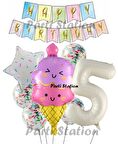 İce Cream Dondurma Konsept Doğum Günü 5 Yaş Balon Set Yaz Tema Sevimli Dondurma Folyo Balon Set