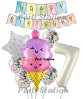 İce Cream Dondurma Konsept Doğum Günü 7 Yaş Balon Set Yaz Tema Sevimli Dondurma Folyo Balon Set