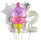 Dondurma İce Cream Konsept Doğum Günü 2 Yaş Balon Set Yaz Tema Sevimli Dondurma Folyo Balon Set
