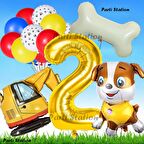 Paw Patrol Rubble Dozer Araçlı Köpek Konsept 2 Yaş Doğum Günü Parti Balon Set Paw Patrol Kemik Balon