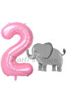 Sevimli Fil Balon 4 Yaş Doğum Günü Balon Set Safari Konsept Fil Balon ve Pembe Renk Rakam Balon
