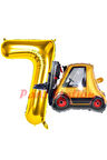 İnşaat Forklift Kamyonu Balon 6 Yaş Doğum Günü Balon Set İş Makineleri Konsept Ve Gold Rakam Balon
