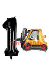 İnşaat Forklift Kamyonu Balon 4 Yaş Doğum Günü Balon Set İş Makineleri Konsept Ve Siyah Rakam Balon