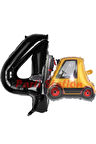 İnşaat Forklift Kamyonu Balon 4 Yaş Doğum Günü Balon Set İş Makineleri Konsept Ve Siyah Rakam Balon