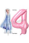 Elsa Frozen Balon 4 Yaş Doğum Günü Set Frozen Karlar Ülkesi Konsept Balon ve Pembe Rakam Balon