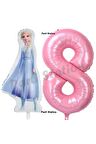 Elsa Frozen Balon 8 Yaş Doğum Günü Set Frozen Karlar Ülkesi Konsept Balon ve Pembe Rakam Balon