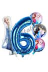 Frozen Balon 6 Yaş Doğum Günü Set Frozen Elsa Karlar Ülkesi Konsept Balon ve Lacivert Rakam Balon