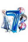 Frozen Balon 7 Yaş Doğum Günü Set Frozen Elsa Karlar Ülkesi Konsept Balon ve Lacivert Rakam Balon