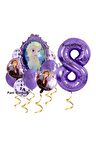 Frozen Balon 1 Yaş Doğum Günü Set Frozen Elsa Karlar Ülkesi Konsept Balon ve Mor Rakam Balon