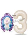 Frozen Balon 3 Yaş Doğum Günü Set Frozen Elsa Konsept Balon ve Krem Rakam Balon Doğum Günü Set
