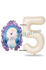Frozen Balon 5 Yaş Doğum Günü Set Frozen Elsa Konsept Balon ve Krem Rakam Balon Doğum Günü Set