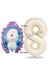 Frozen Balon 8 Yaş Doğum Günü Set Frozen Elsa Konsept Balon ve Krem Rakam Balon Doğum Günü Set
