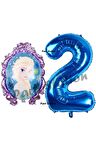Frozen Balon 2 Yaş Doğum Günü Set Frozen Elsa Konsept Balon ve Lacivert Rakam Balon Doğum Günü Set