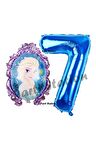 Frozen Balon 7 Yaş Doğum Günü Set Frozen Elsa Konsept Balon ve Lacivert Rakam Balon Doğum Günü Set
