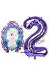 Frozen Balon 2 Yaş Doğum Günü Set Frozen Elsa Konsept Balon ve Mor Rakam Balon Doğum Günü Set