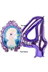 Frozen Balon 4 Yaş Doğum Günü Set Frozen Elsa Konsept Balon ve Mor Rakam Balon Doğum Günü Set