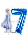 Elsa Frozen Balon 7 Yaş Doğum Günü Set Frozen Karlar Ülkesi Konsept Balon ve Lacivert Rakam Balon