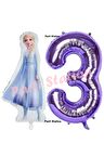 Elsa Frozen Balon 1 Yaş Doğum Günü Set Frozen Karlar Ülkesi Konsept Balon ve Mor Rakam Balon