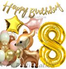 Woodland Geyik 8 Yaş Folyo Balon Set Ceylan Geyik Doğum Günü Parti Balon Set Geyik Konsept Balon Set