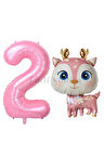 Sevimli Geyik 7 Yaş Balon Set Ceylan Balon Woodland Konsept Geyik Balon ve Pembe Renk Rakam Balon