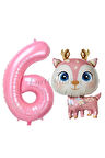 Sevimli Geyik 7 Yaş Balon Set Ceylan Balon Woodland Konsept Geyik Balon ve Pembe Renk Rakam Balon
