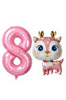 Sevimli Geyik 7 Yaş Balon Set Ceylan Balon Woodland Konsept Geyik Balon ve Pembe Renk Rakam Balon