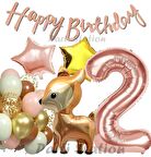 Woodland Geyik 2 Yaş Folyo Rosegold Balon Set Geyik Ceylan Doğum Günü Parti Balon Set Geyik Konsept