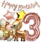 Woodland Geyik 3 Yaş Folyo Rosegold Balon Set Geyik Ceylan Doğum Günü Parti Balon Set Geyik Konsept