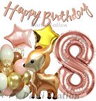 Woodland Geyik 8 Yaş Folyo Rosegold Balon Set Geyik Ceylan Doğum Günü Parti Balon Set Geyik Konsept