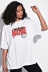 Sc Plus Oversize Machine Baskılı Beyaz Tshirt