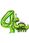 Dinozor Balon 7 Yaş Balon Set Dinozor Konsept Balon ve Yeşil Renk Rakam Balon