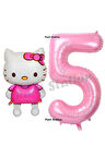 Hello Kitty 9 Yaş Balon ve Pembe Rakam Balon Doğum Günü Parti Set Hello Kitty Kedi Balon