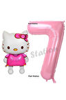 Hello Kitty 9 Yaş Balon ve Pembe Rakam Balon Doğum Günü Parti Set Hello Kitty Kedi Balon