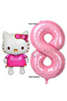 Hello Kitty 9 Yaş Balon ve Pembe Rakam Balon Doğum Günü Parti Set Hello Kitty Kedi Balon